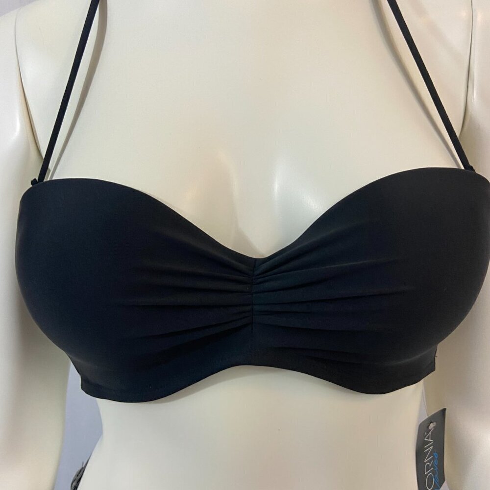 California Waves Women's Bikini Swim Top Size M Ruched Black with Ties NWT - Picture 2 of 7
